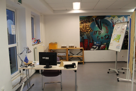 Escape Room, Area A - as set up at Europahaus Aurich. Everything visible in the room has something to do with the game. 
